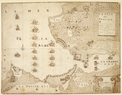 Karta över hamnen i Placentia, Kanada (penna och bläck på papper) av French School