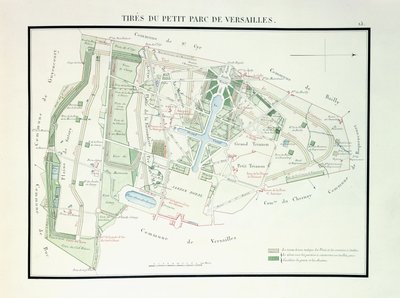 Karta över den lilla parken i Versailles, 1818-1819 av French School