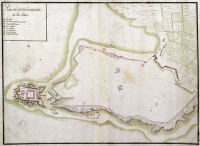 Karta över staden och citadellet i Port Louis av French School