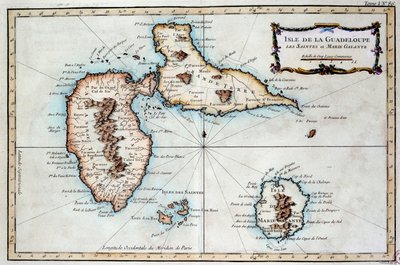 Karta över ön Martinique, ön Saintes och ön Marie Galante i Västindien. Gravyr av 1800-talets Chartres, Musee des Beaux Arts av French School