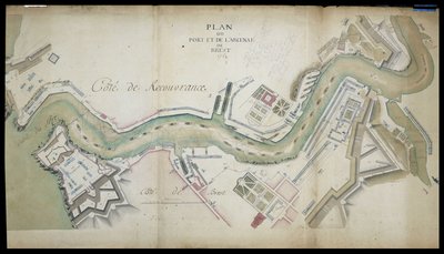 Karta över hamnen och arsenalen i Brest 1754. av French School