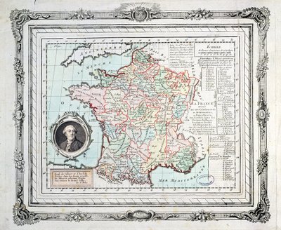 Karta över Frankrikes regioner och distrikt, känd som Carte de Necker, 1789 av French School