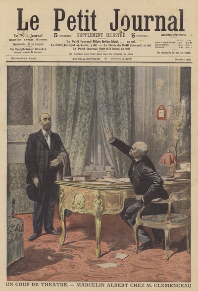 Marcelin Albert möter Frankrikes premiärminister Georges Clemenceau (färg litho) av French School