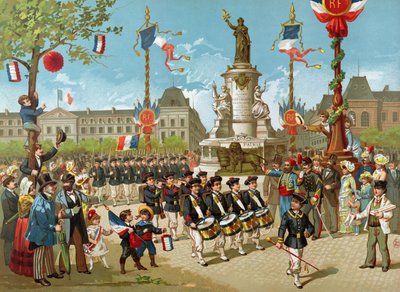 Marsch av skolbataljoner den 14 juli 1883 på Place de la Republique av French School