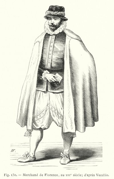 Köpman i Florens, på 1500-talet; efter Vecellio (gravyr) av French School
