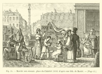 Fågelvandring, Place du Chatelet, 1820, efter en lith av Marlet av French School