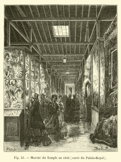 Marche du Temple 1840, torget i Palais-Royal av French School
