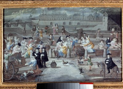 Fjäderfä- och brödmarsch, quai des Grands Augustins i Paris 1660. Anonym fransk målning av French School