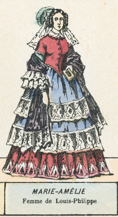 Marie-Amelie, fru till Louis-Philippe (färgad gravyr) av French School