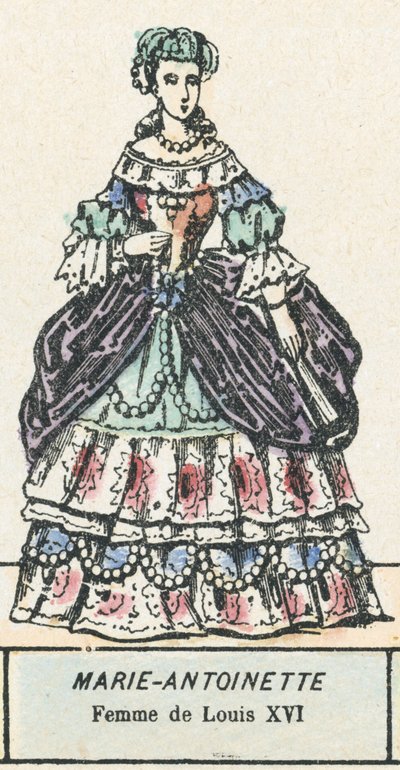 Marie Antoinette, Ludvig XVI:s hustru (färgad gravyr) av French School