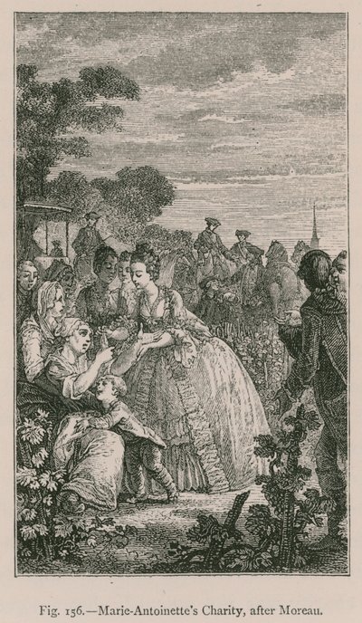 Marie-Antoinettes Charity, efter Moreau av French School