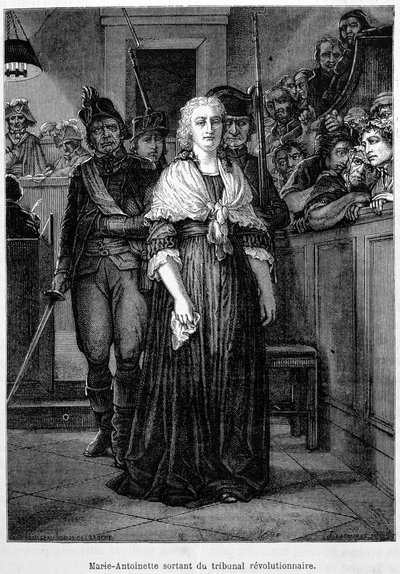 Marie Antoinette lämnar revolutionsdomstolen - gravyr - i "" L
