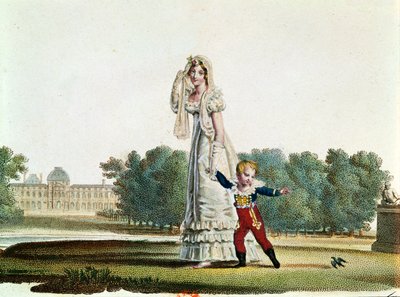 Marie Louise (1791-1847) och kungen av Rom (1811-32) framför Tuilerierna av French School