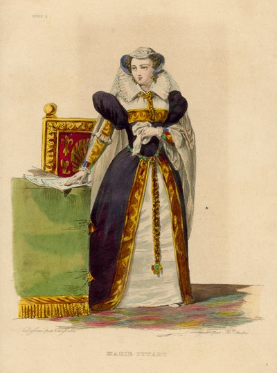 Marie Stuart (färgad gravyr) av French School