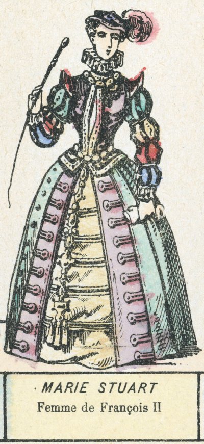 Marie Stuart, fru till Francois II (färgad gravyr) av French School