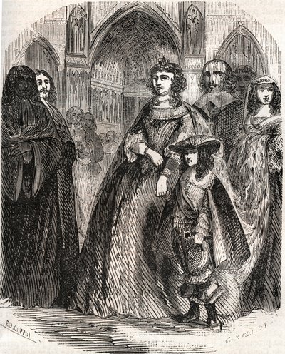 Marie de Medicis (1573-1642), Frankrikes drottning och kungarikets regent med sin son Ludvig XIII på väg till Notre-Dame de Paris - i "Histoire de France" av L.-P. Anquetil av French School