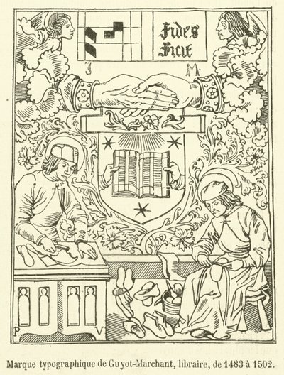 Typografiskt märke av Guyot-Marchant, bokhandlare, från 1483 till 1502 (gravyr) av French School