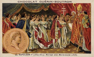 Äktenskap mellan Napoleon och Marie Louise av Österrike (chromolitho) av French School