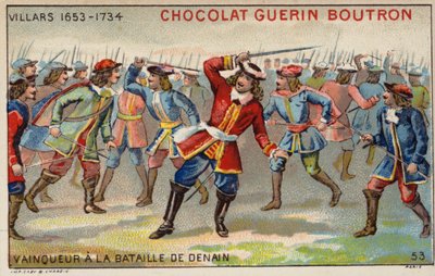 Marskalk Villars vinner slaget vid Denain (chromolitho) av French School