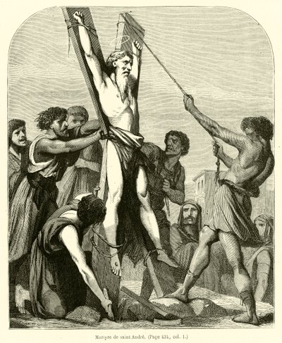 Sankt Andreas martyrskap (gravyr) av French School
