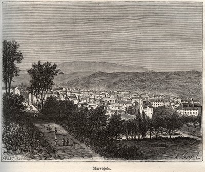 Marvejols - Lozere - Languedoc-Roussillon - gravyr i "La France illustrée: geografi, historia, statistisk administration" av V.-A. Maltbrunt. 1884 av French School