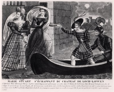 Mary Stuart (1542-87) flyr från slottet Loch Leven av French School