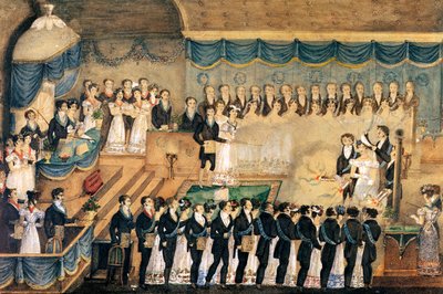 Frimurares initieringsceremoni av en frimurare, tidigt 1800-tal (wc på papper) av French School