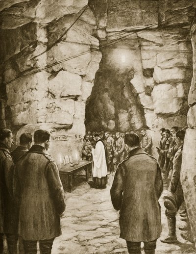 Mässan togs före strid i de franska grottorna, 1914-19 av French School