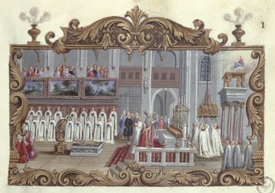 Mässa tillägnad St. Genevieve, från ett manuskript, 1709 av French School
