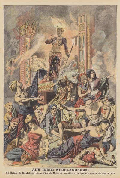 Masssjälvmord i Nederländska Ostindien (färg litho) av French School