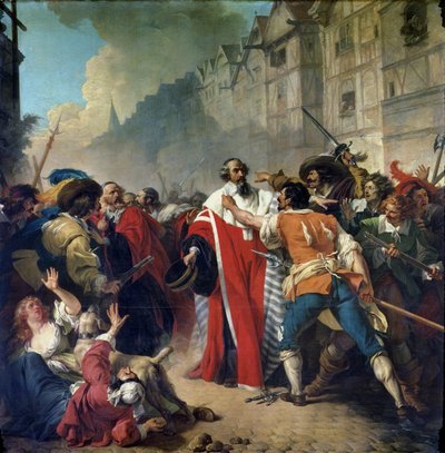 Mathieu Mole stoppades av den parisiska folkmassan när han återvände från ett besök i Mazarin och drottning Anne av Österrike, 1879 av French School