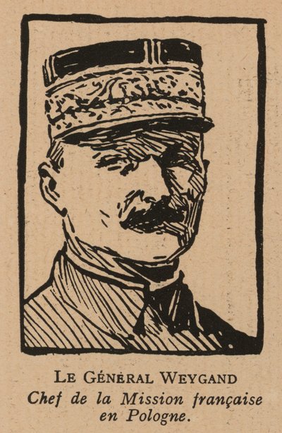 Maxime Weygand, fransk general och medlem av den interallierade missionen som skickades för att stödja den andra polska republiken under det polsk-sovjetiska kriget 1920 (litografi) av French School