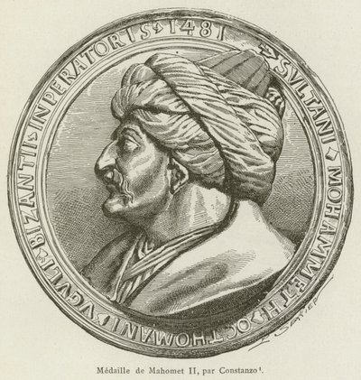 Medalj av Mahomet II, av Constanzo (gravyr) av French School