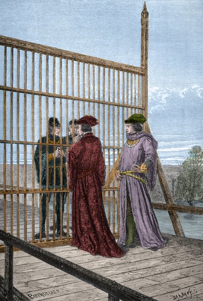 Möte mellan kung Edward IV och Ludvig XI av Frankrike i Pecquigny - Treat de Picquigny (departementet Somme) den 29 augusti 1475 mellan Ludvig XI och Edward IV avslutar hundraåriga kriget - gravyr i "L