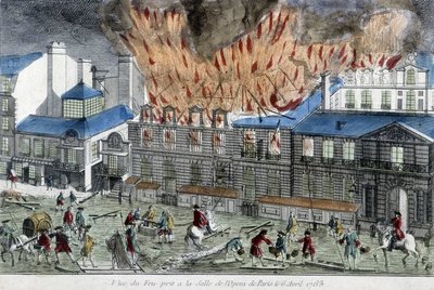 Män som försöker släcka elden i Parisoperan 1763. av French School
