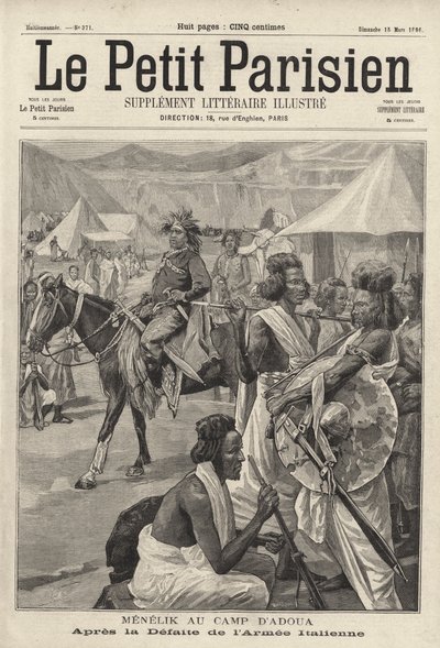 Menelik II, kejsare av Etiopien, i lägret Adwa efter den italienska arméns nederlag i det första italiensk-etiopiska kriget av French School