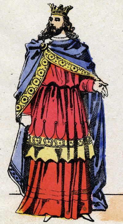 Merovingerdynastin: Porträtt av Childerik III (714-755) Frankernas kung från 743 till 751. Epinal avbildning från slutet av 1800-talet. Privat samling. av French School