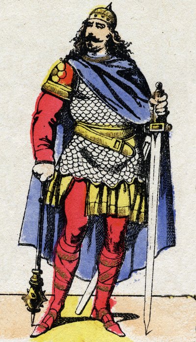 Merovingerdynastin: Porträtt av Charles Martel (v. 688-741) borgmästare i palatset från 737 till 741. Epinal avbildning från slutet av 1800-talet. Privat samling. av French School