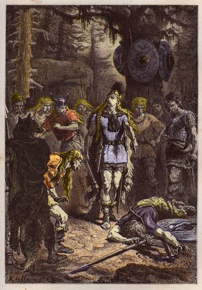 Merovingiens: Clovis 1er sköt ner soldaten som hade krossat Soissons vas, sv 486 - Clovis (465-511) och den frankiske krigaren som bröt Soissons vas 486 - gravyr från "" L