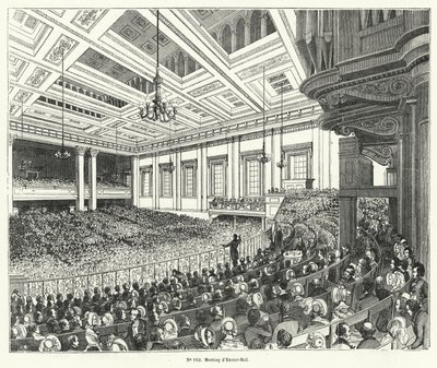Möte av Anti-Corn Law League i Exeter Hall, London av French School