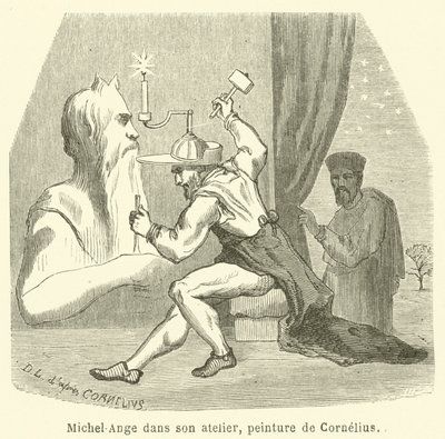 Michelangelo i sin ateljé (gravyr) av French School