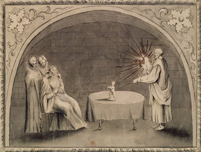 Michel de Nostradame (1503-66) och Catherine de Medici (1519-89) 1559 (penna & bläck och tvätt på papper) av French School