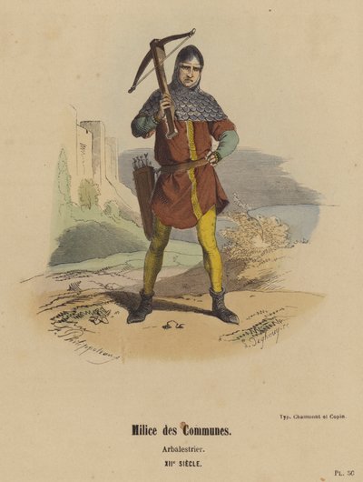 Kommunernas milis, Arbalestrier, XII-talet (färgad gravyr) av French School