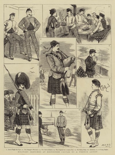 Militära skisser på Edinburgh Castle (gravyr) av French School