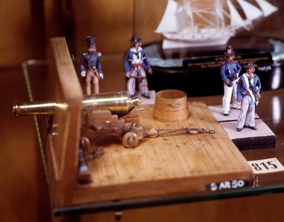 Militär modell: soldater och en kanon av franska flottans miniatyrer. 1800-talet. Paris, Musee de la Marine av French School