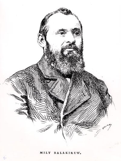 Mily Alekseyevich Balakirev (1837-1910), illustration från "The History of Music in Russia" av Albert Soubies, publicerad i Paris av French School