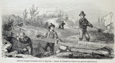 Gruvarbetare (guldsökare) fransmän som arbetar med den långa tomen - i "" Tour du monde"" av French School