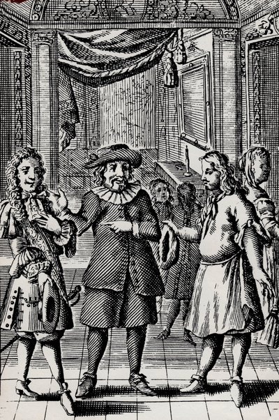 Snål, gravyr från Molieres verk, pseudonym för Jean-Baptiste Poquelin (1622-1673) - Scene de la piece av Moliere L