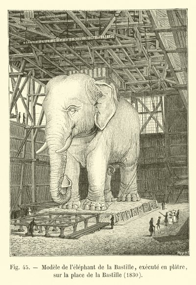 Modell av Bastiljens elefant, avrättad i gips, på Place de la Bastille, 1830 av French School