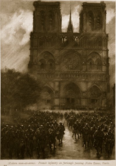 Moderna krigsmän: Franskt infanteri på ledighet genom att passera Notre Dame, Paris, 1914-19 av French School